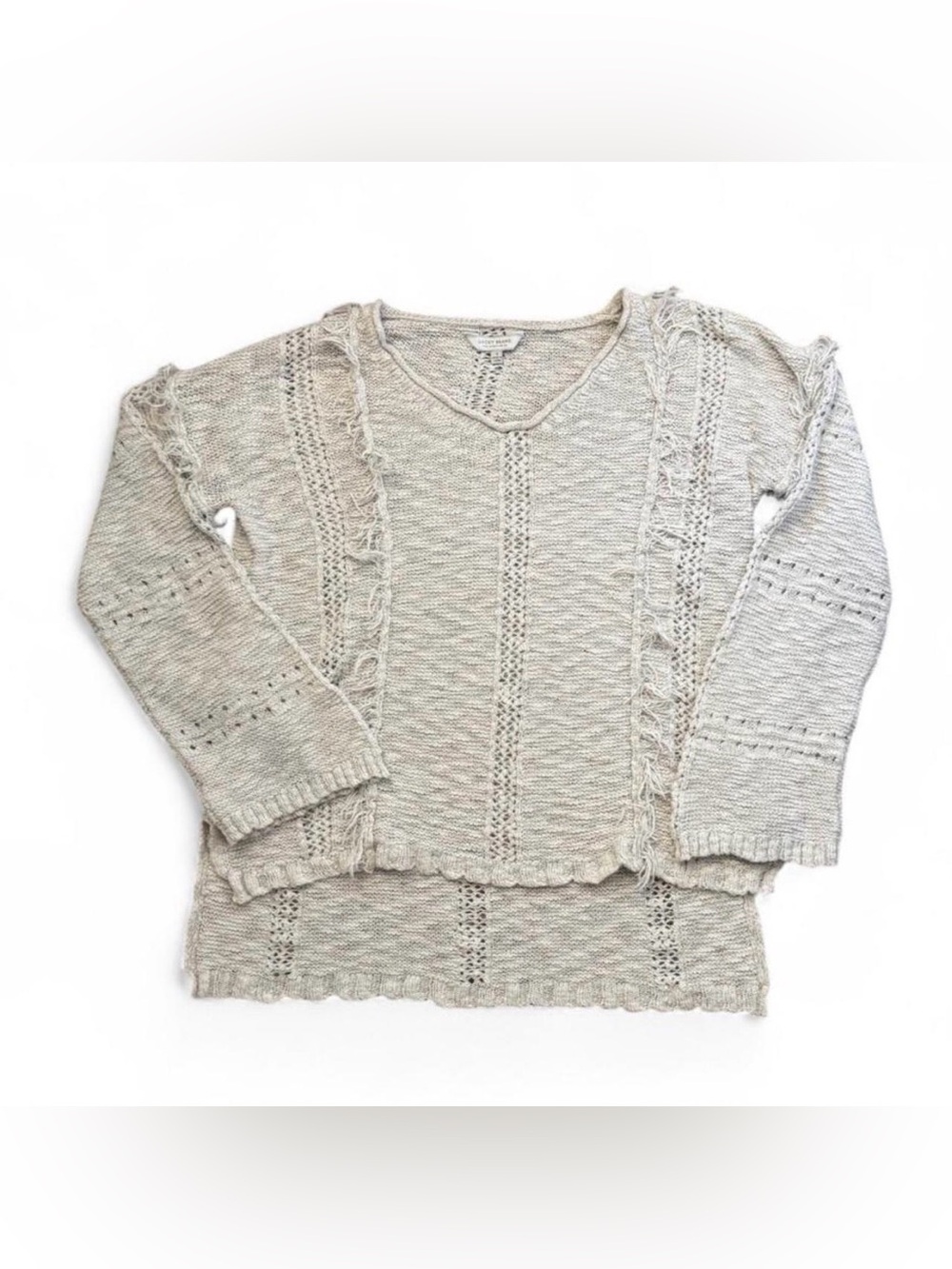 Lucky Brand grey Fall knit fringe pullover sweater Size Small